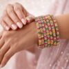 Traditional Multicolor Stone Studded Gold Plated Bangle Set (Pack of 8) for Women