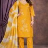 Premium Yellow Rayon Kurti Pant Dupatta Set - 3 Piece Ethnic Suit for Women