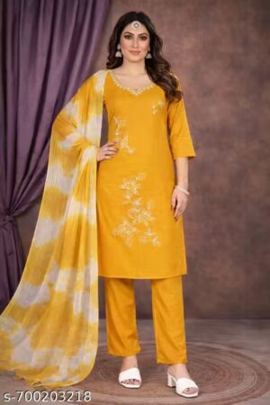 Premium Yellow Rayon Kurti Pant Dupatta Set - 3 Piece Ethnic Suit for Women